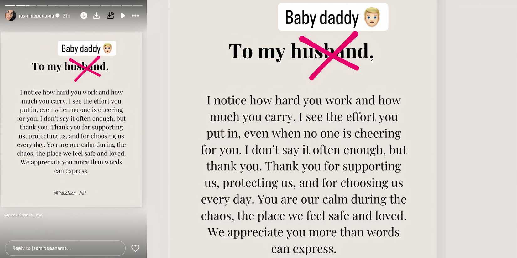 Jasmine Pineda from 90 Days The Last Resort Instagram Story praising Matt Branis