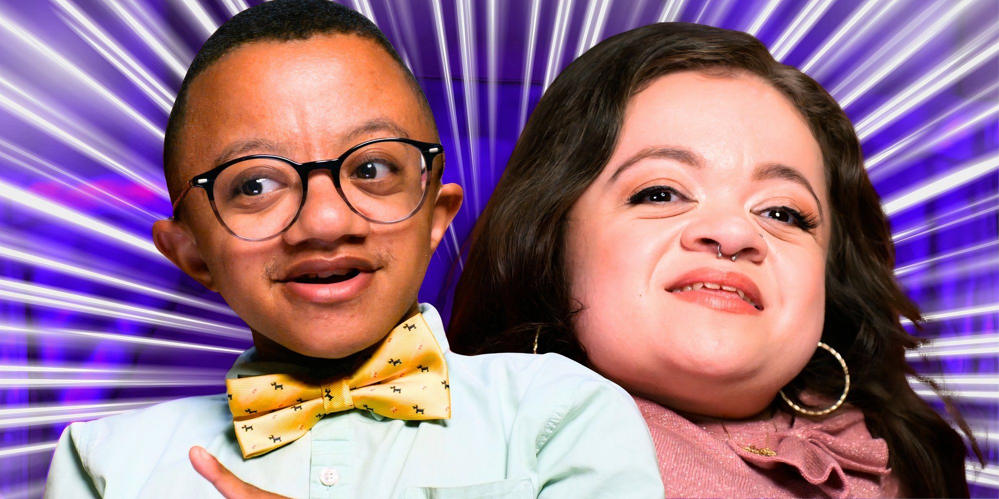 jay and pamela stars in montage of both smiling with purple and white background