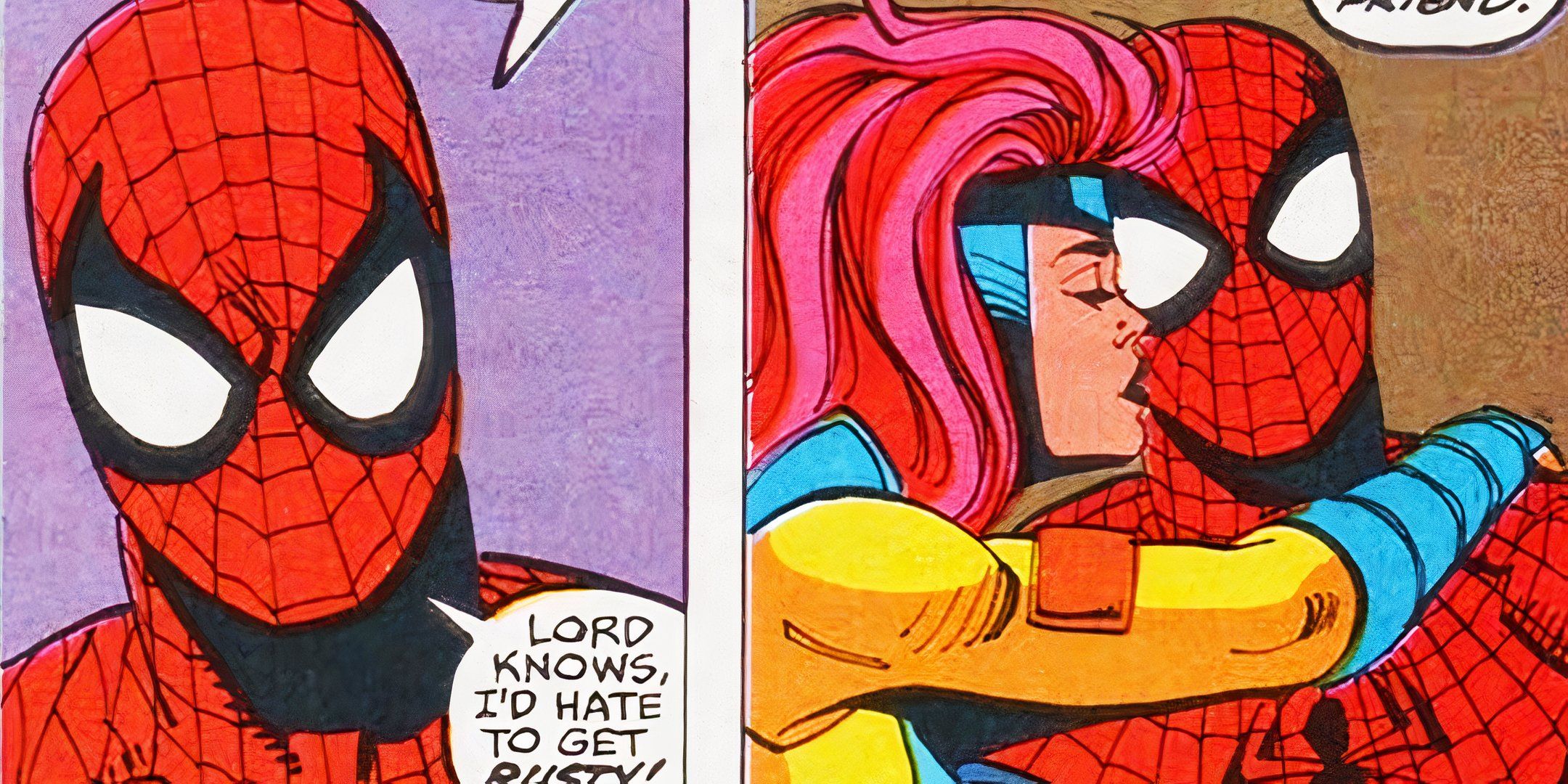 Jean Grey kissing Spider-Man's cheek in Marvel Comics 1992