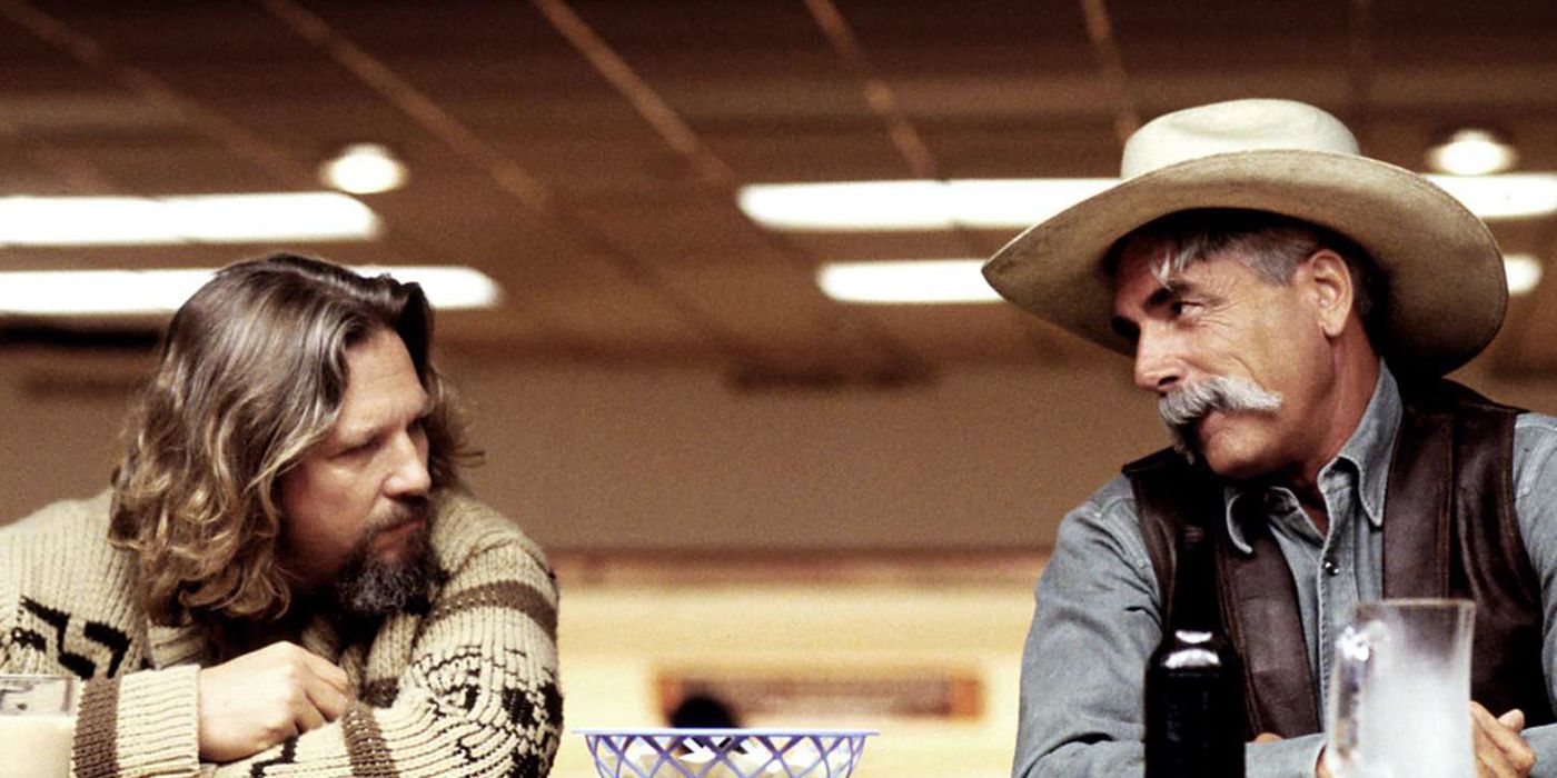 jeff bridges and Sam Elliotttalking in  the big lebowski