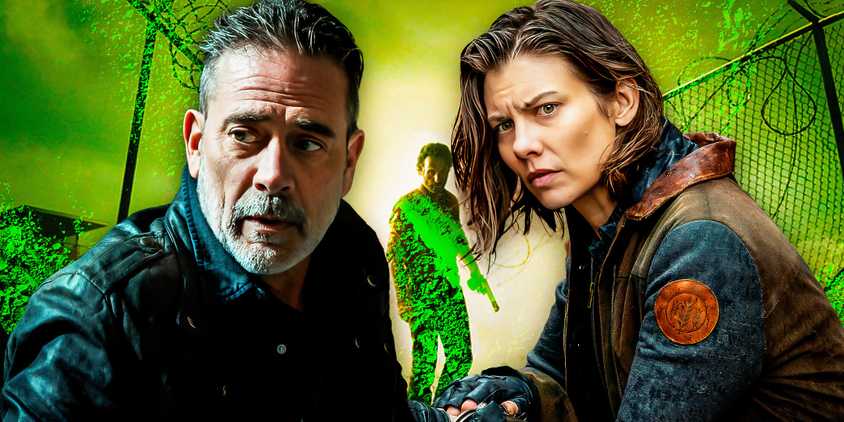 Jeffrey Dean Morgan as Negan and Lauren Cohan as Maggie with Andrew Lincoln as Rick in the background in The Walking Dead