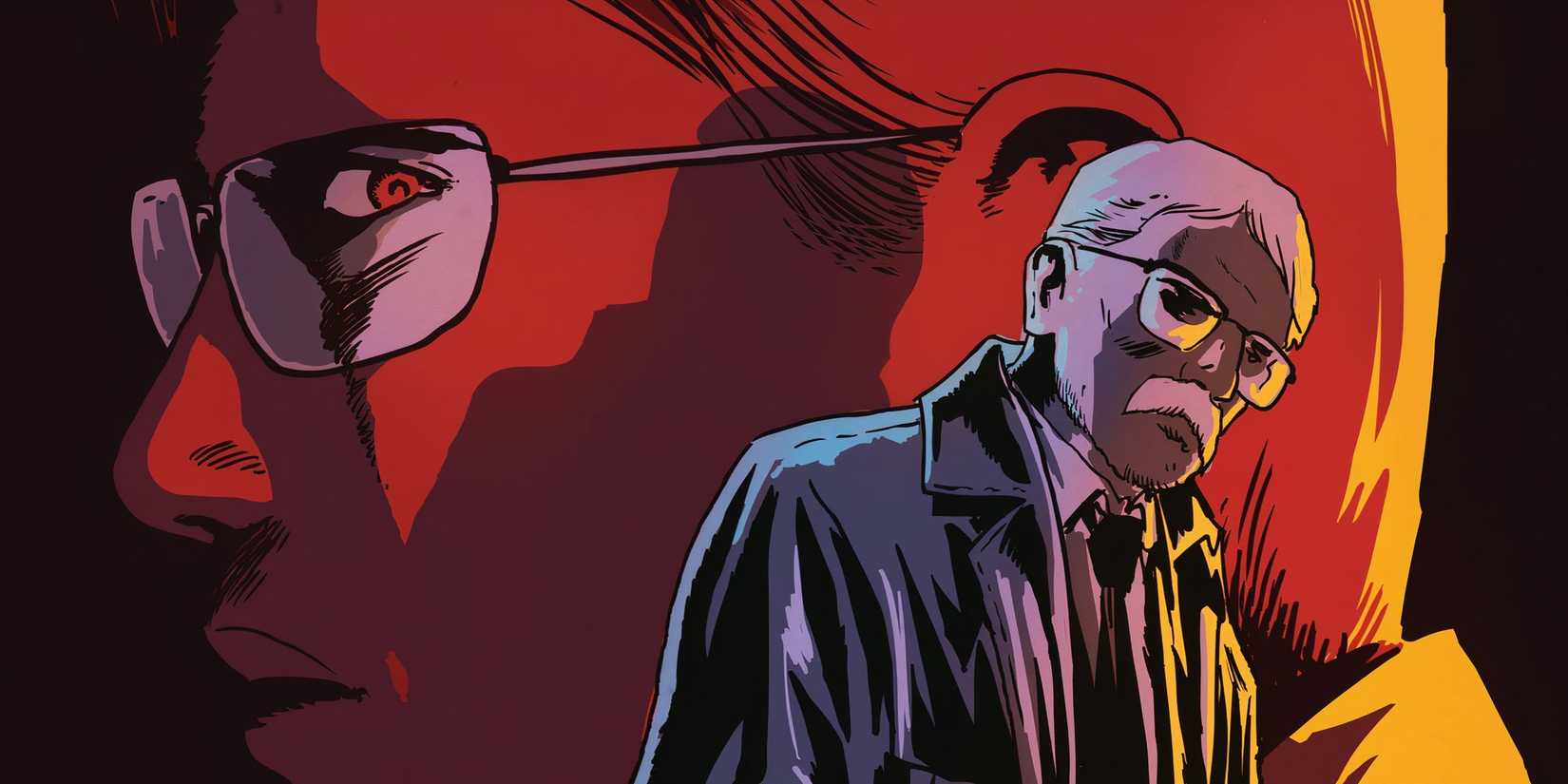 Jim Gordon looking to the right, with his son James Gordon Jr. in the background looking to the left