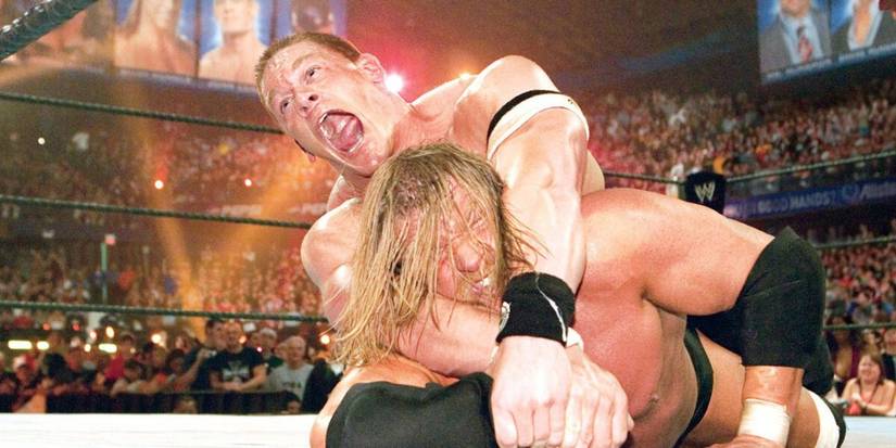 John Cena locks in the STFU on Triple H at WWE WrestleMania 22