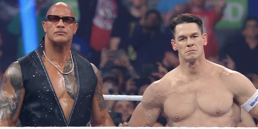 John Cena Standing Alongside The Rock At WWE Elimination Chamber 2025