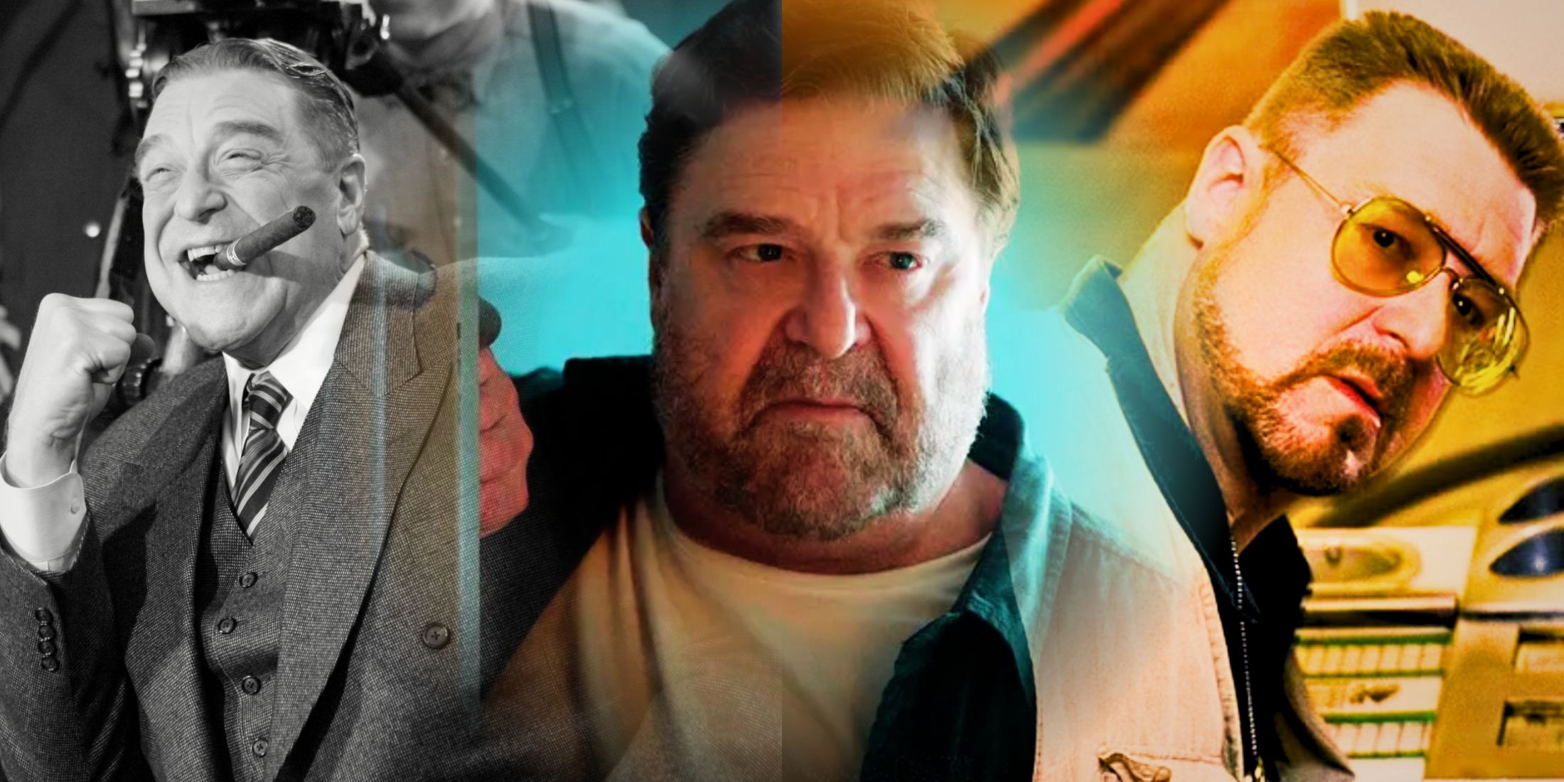A blended image of John Goodman in The Artist, 10 Cloverfield Lane, and The Big Lebowski
