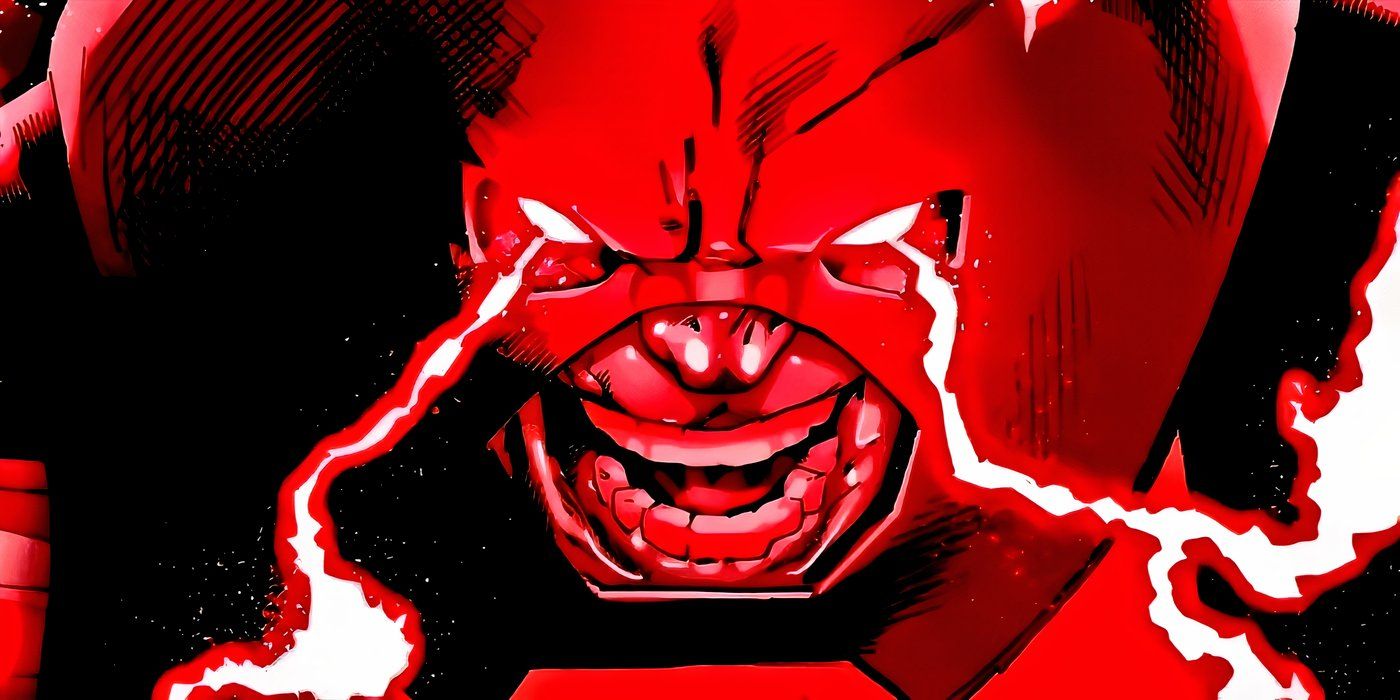 Close-up on the Juggernaut&rsquo;s face while she&rsquo;s surging with power in X-Men canon.