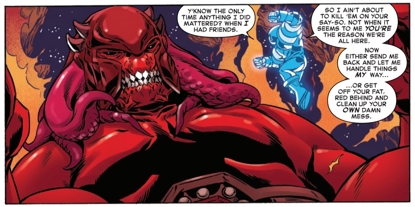 Juggernaut&rsquo;s spirit facing off against Cyttorak in the Crimson Cosmos.