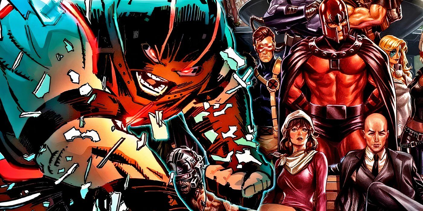 Juggernaut punching the ground with the X-Men behind him.