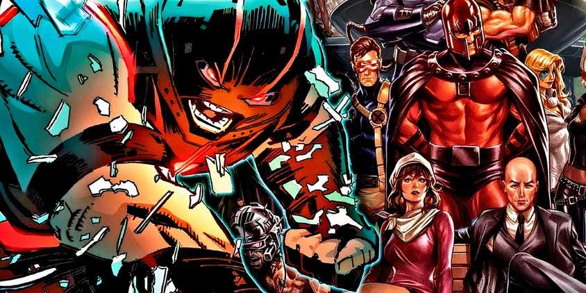 Juggernaut punching the ground with the X-Men behind him.