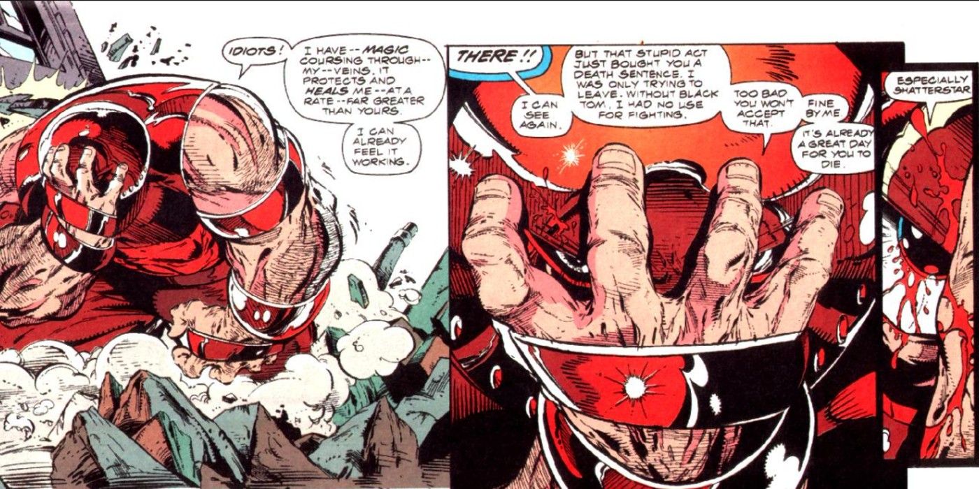 Juggernaut uses the magic of Cyttorak to heal before fighting the X-Force again in Spider-Man #16 by Todd McFarlane