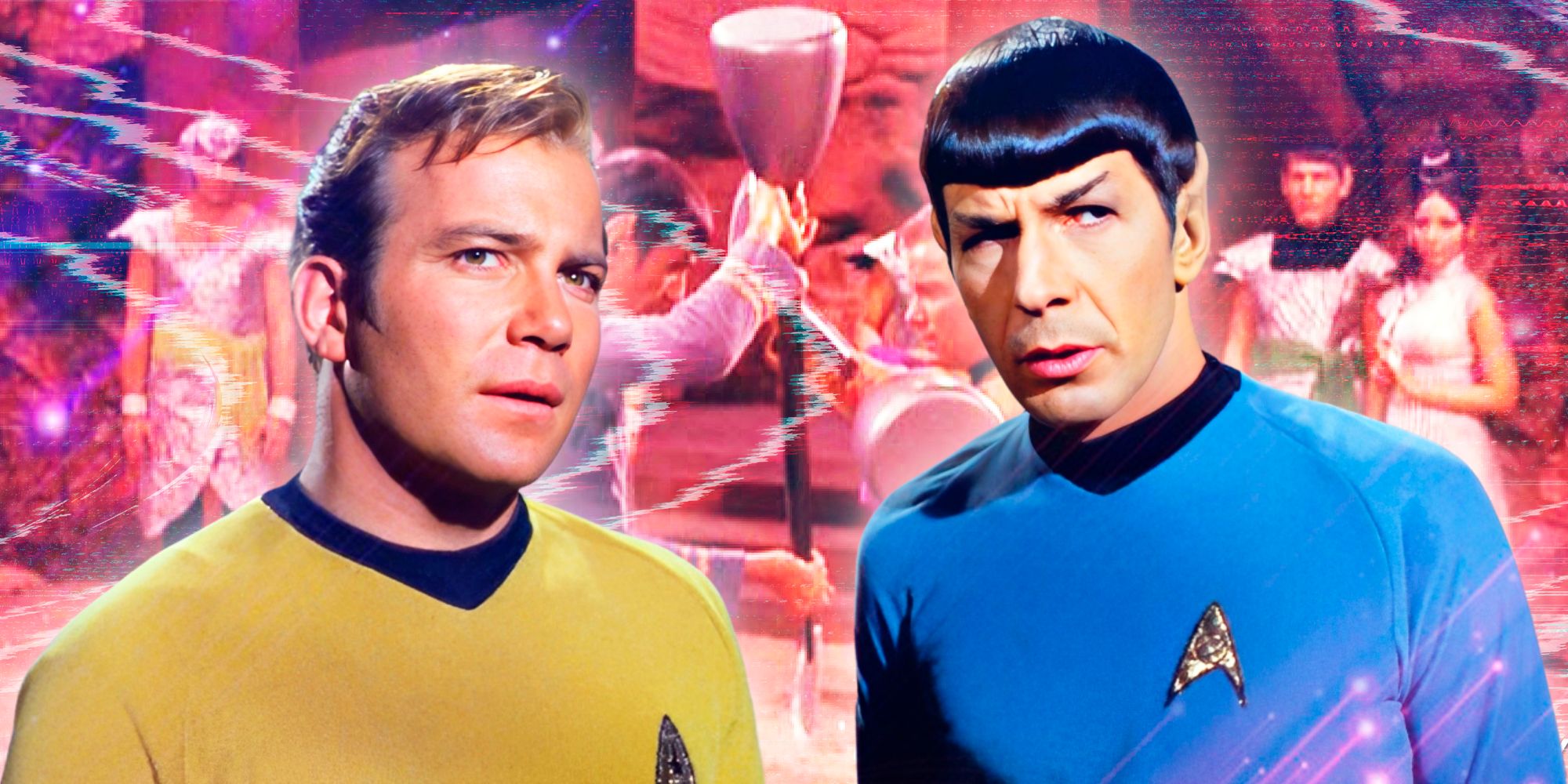 Kirk and Spock from season 2 and Amok Time imagery background