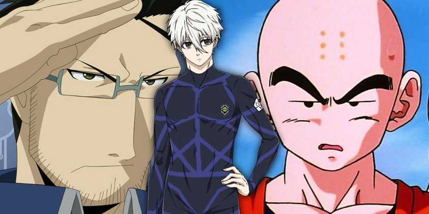 Maes Hughes and Krillin behind Nagi Seshiro from Blue Lock