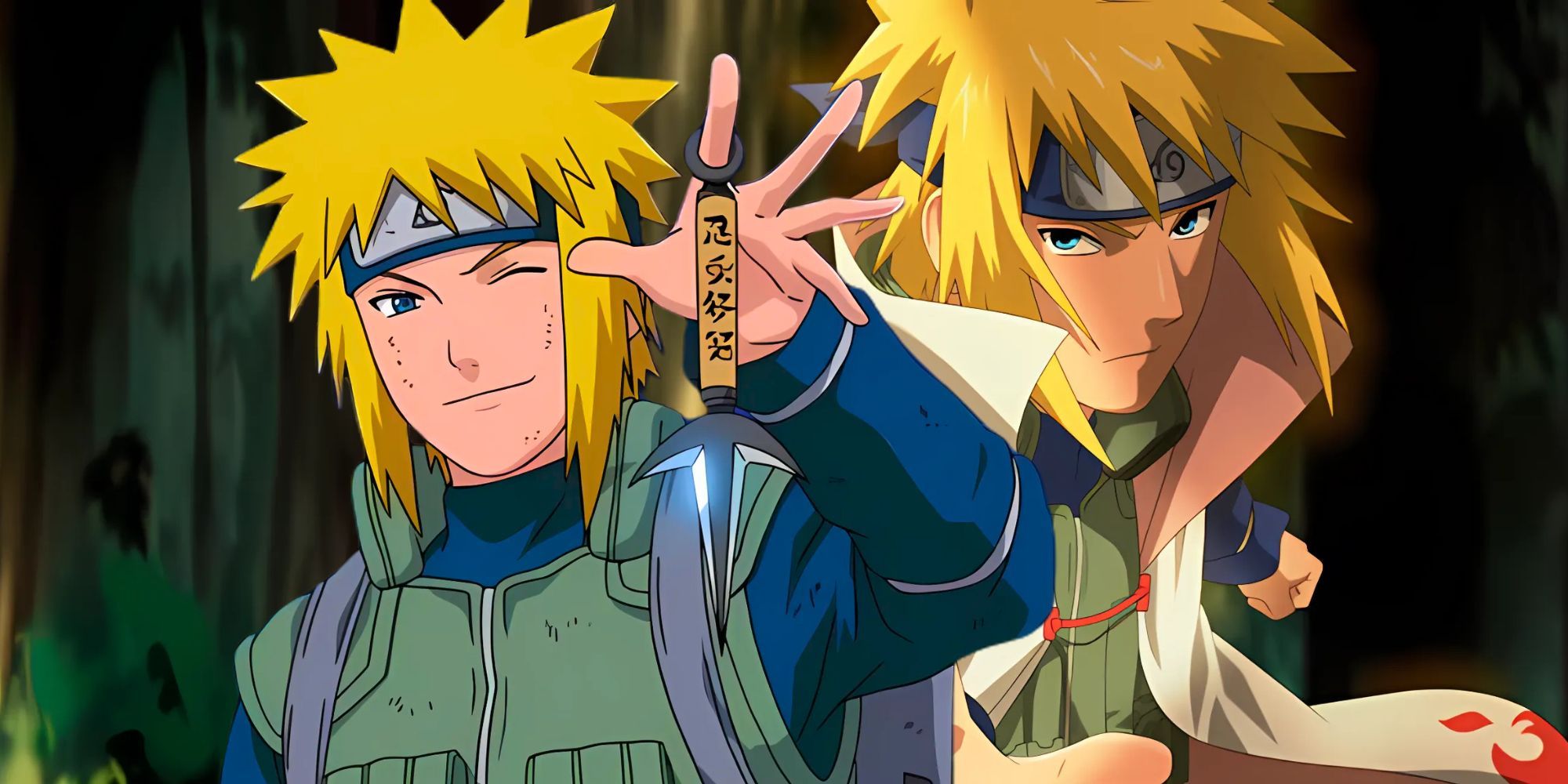 Minato holding a Kunai and using his hokage cape