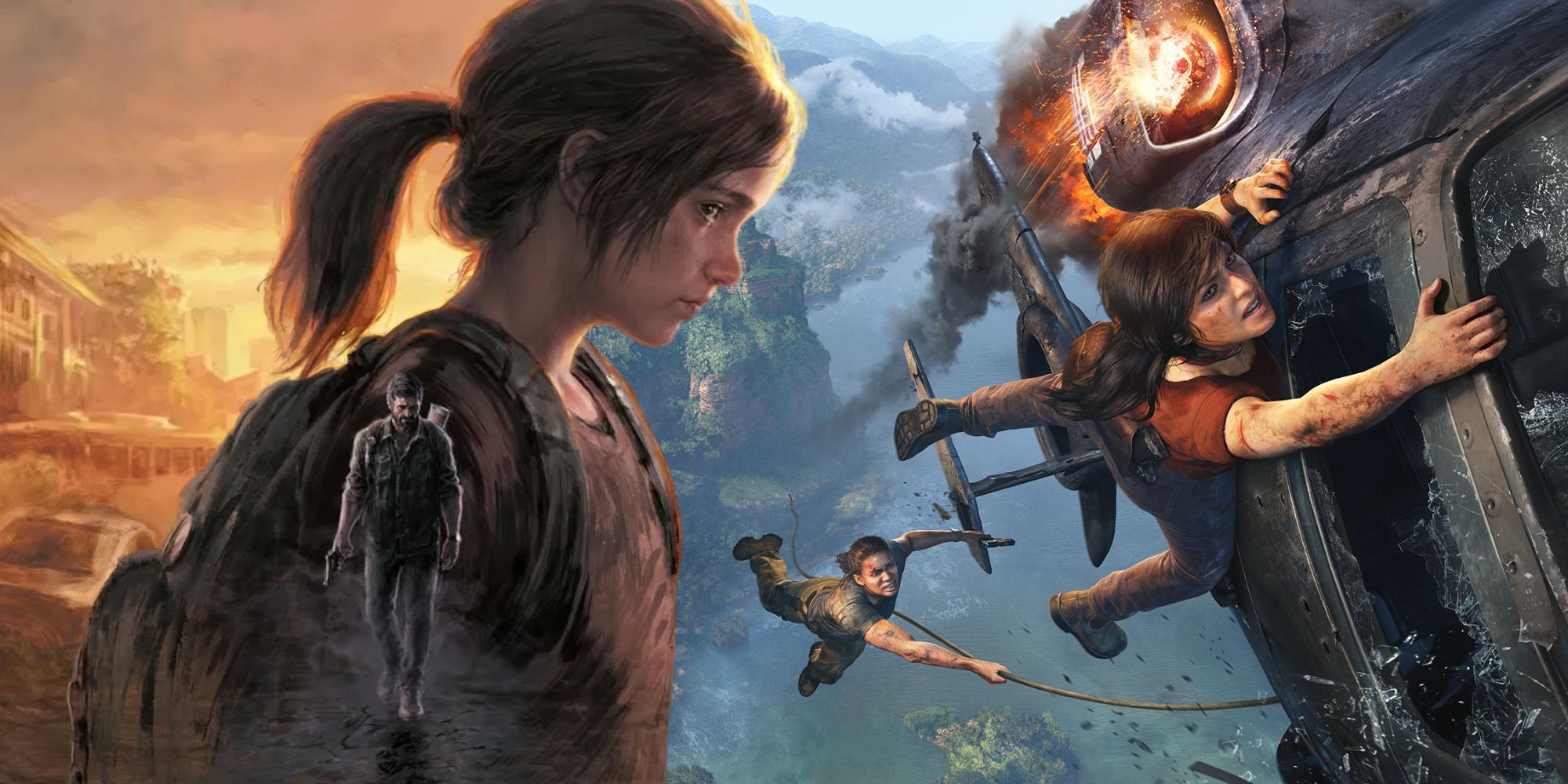 Key art from The Last of Us Part 1 next to an image from Uncharted The Lost Legacy