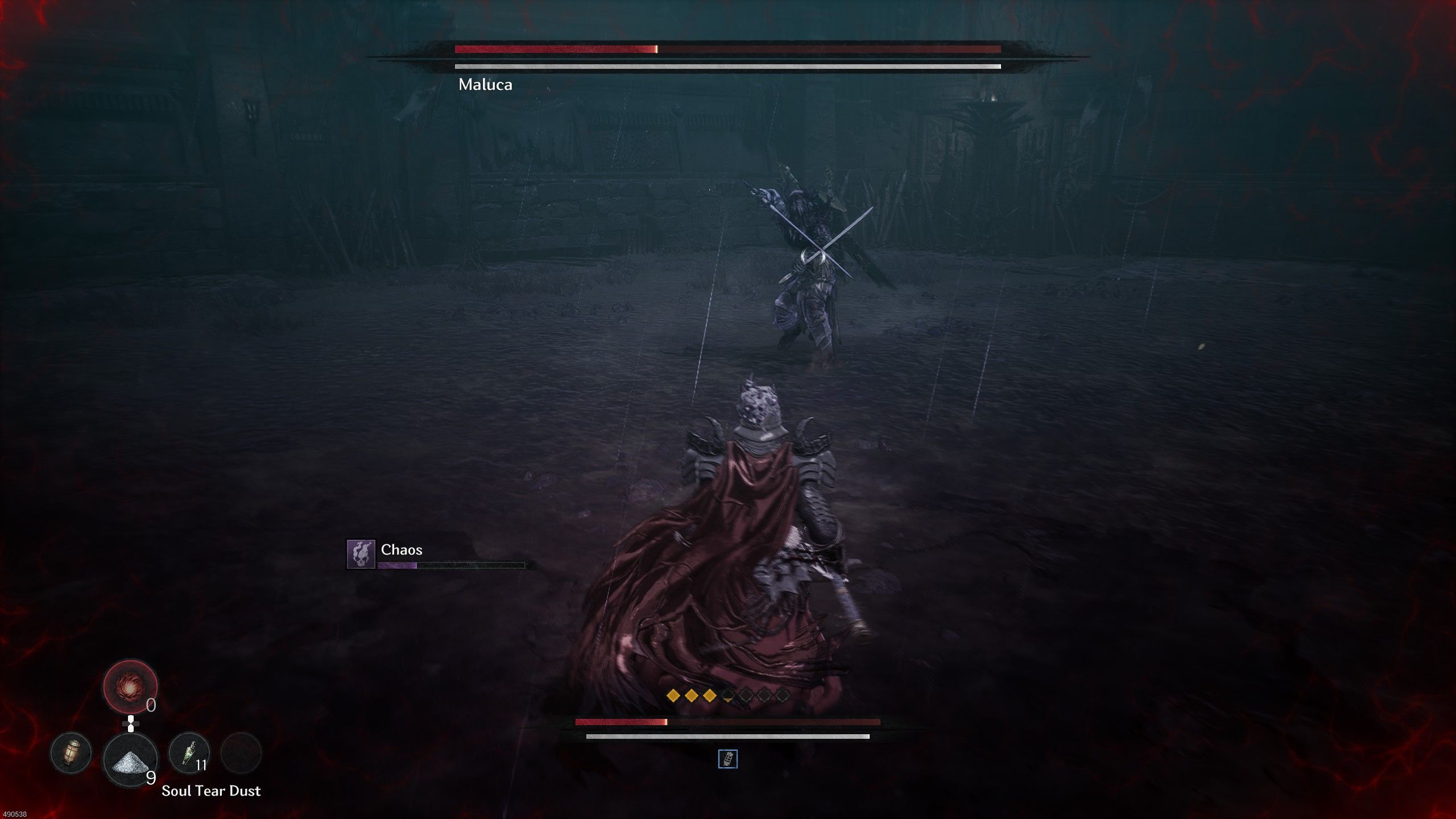 Khazan faces off against Maluca in a boss fight in The First Berserker Khazan