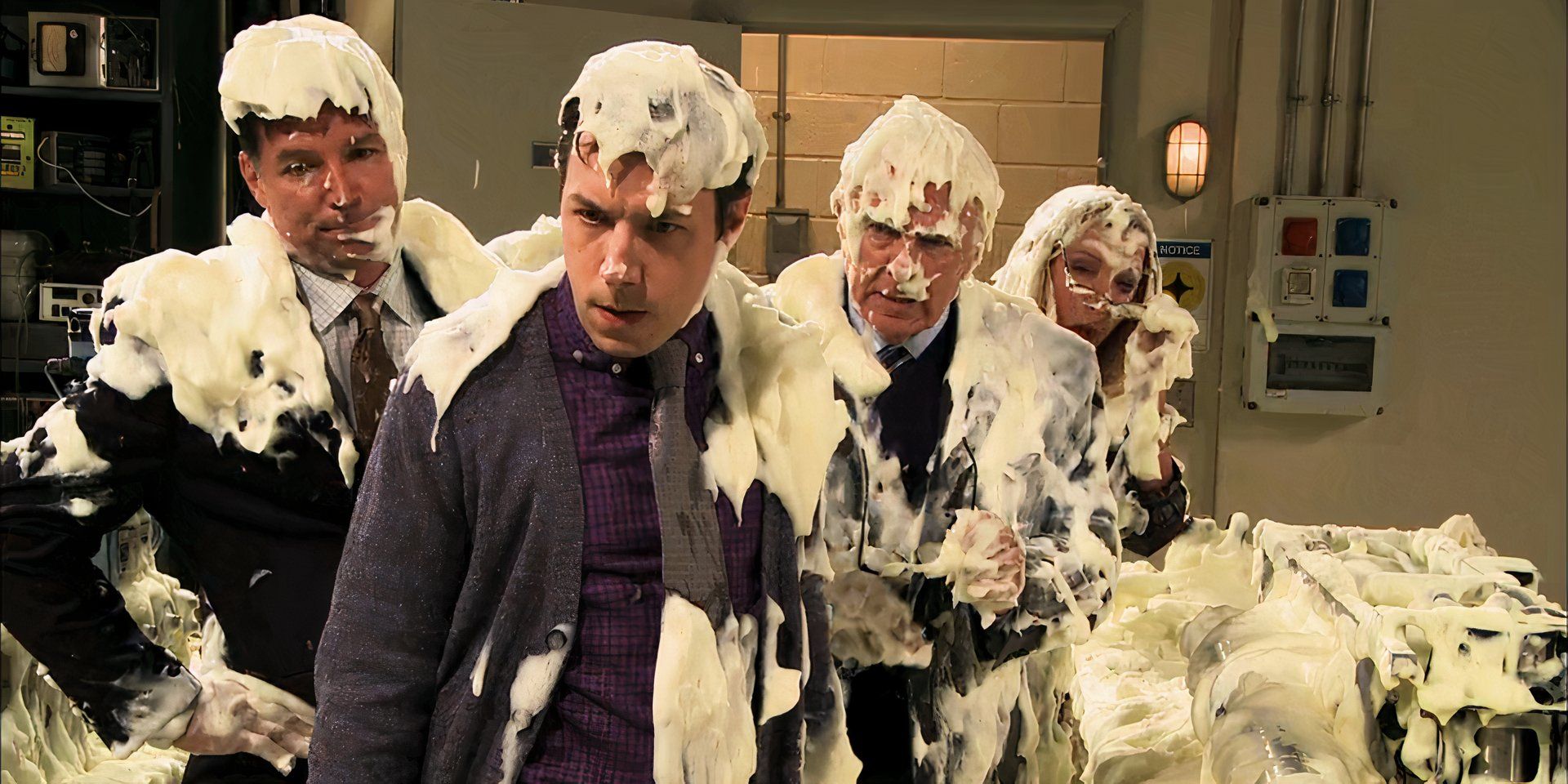 Kripke covered in foam Big Bang Theory