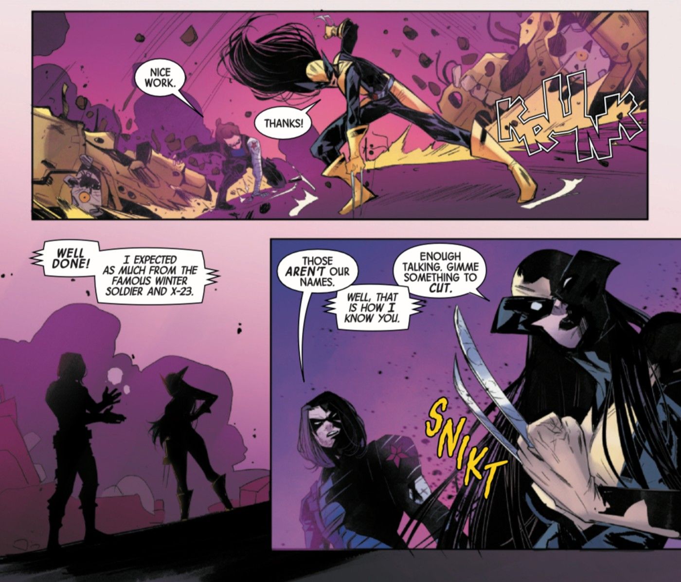 Laura Kinney Wolverine #4 Bucky Barnes says X-23 and Winter Soldier aren&rsquo;t his and Wolverine&rsquo;s names