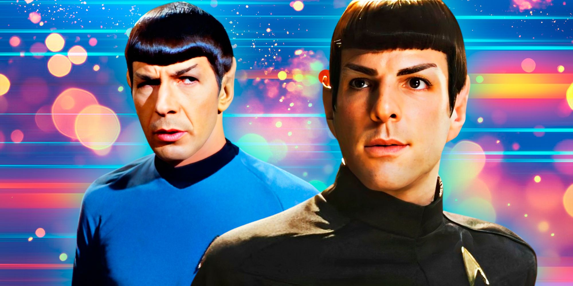 Leonard Nimoy Spock from 1960s Star Trek and Zachary Quinto Spock from Star Trek 2009