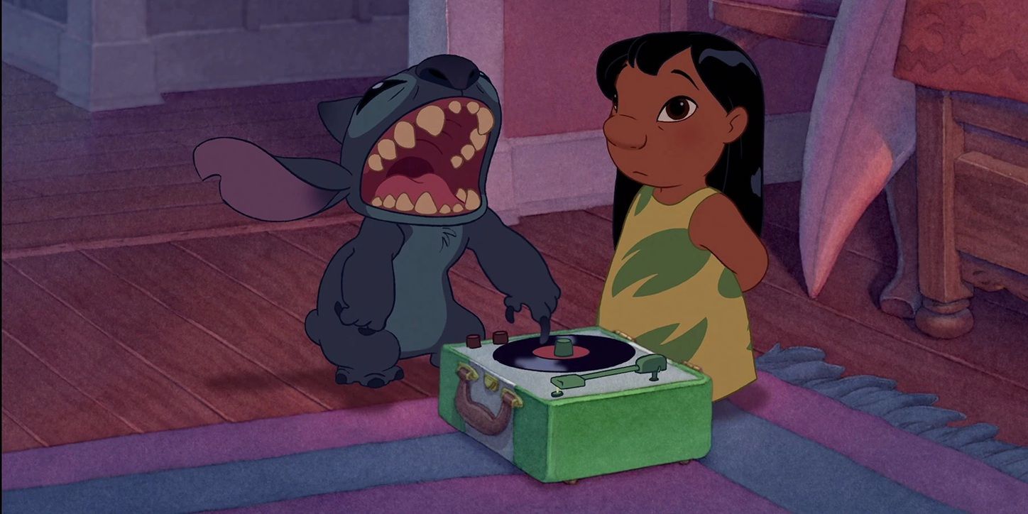 Lilo usa Stitch como um toca -discos em Lilo e Stitch