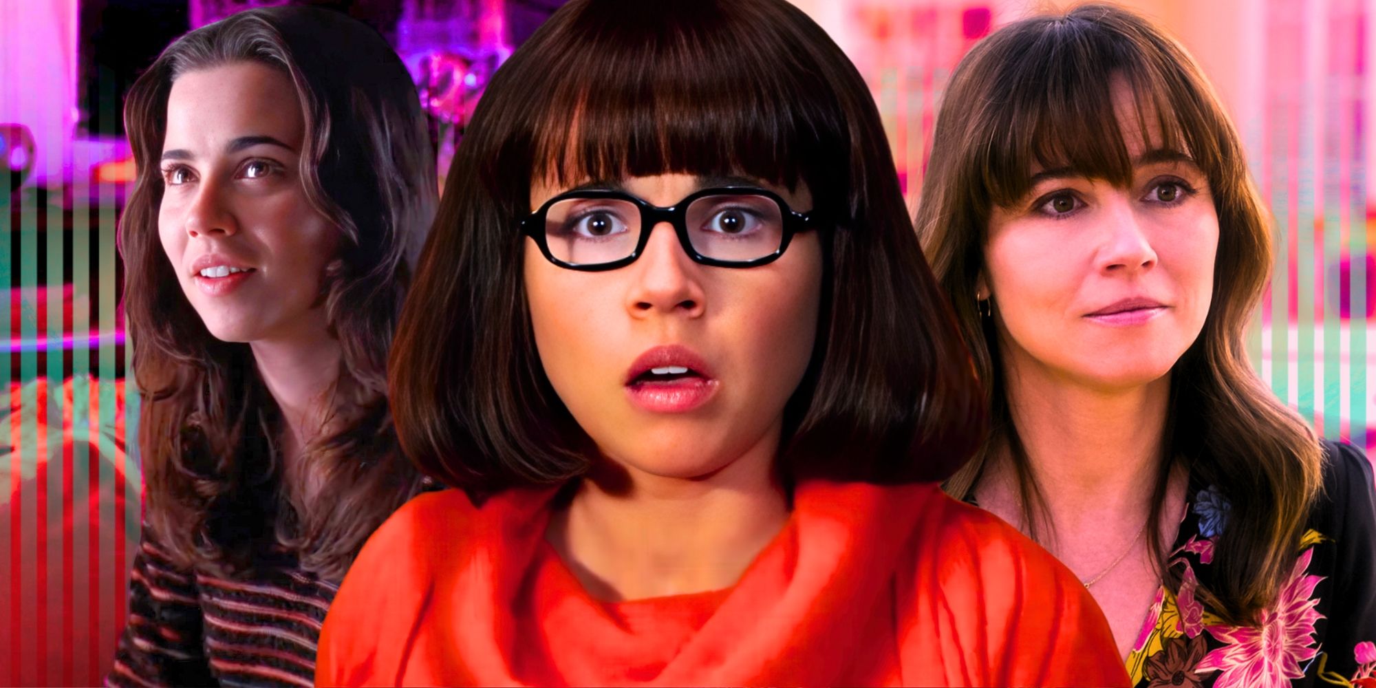 blended image of Linda Cardellini in Freaks and Geeks, Dead to Me, and Scooby Doo