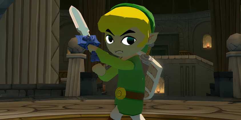 Link wielding his sword in Wind Waker.