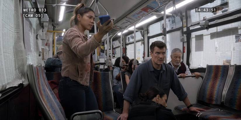 Lisseth Chavez as Celina Juarez and Nathan Fillion as John Nolan in The Rookie season 7, episode 11