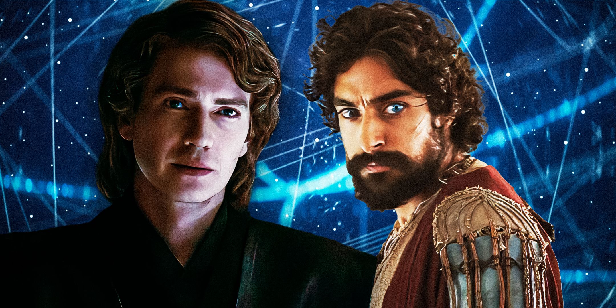 Anakin Skywalker (Hayden Christensen) in the World Between Worlds, edited with Ezra Bridger (Eman Esfandi) looking behind him.