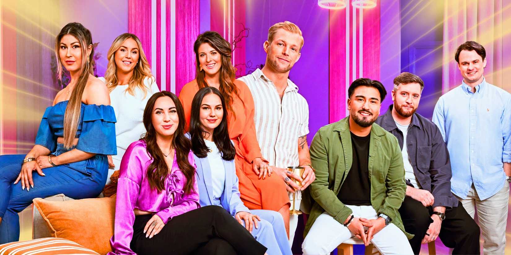Love Is Blind Sweden Season 2 cast with some seated while others are standing