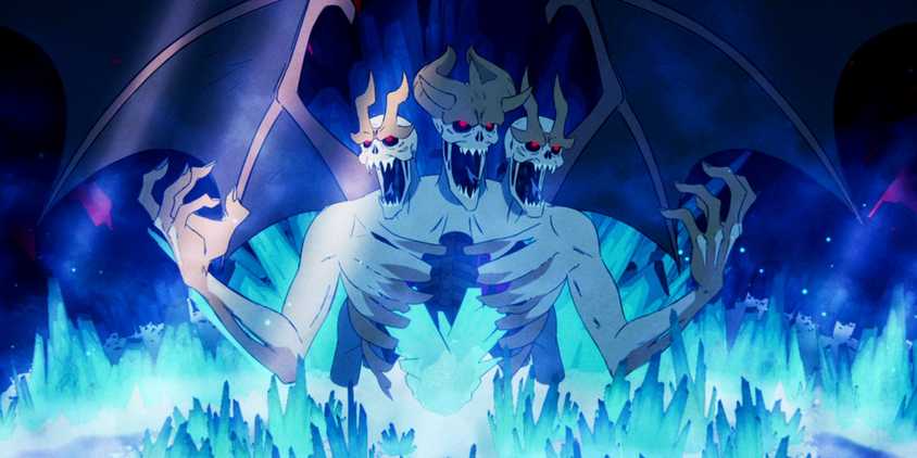 An Image of Lucifer, the bat-winged skeleton who is the final boss of 33 Immortals first zone. 