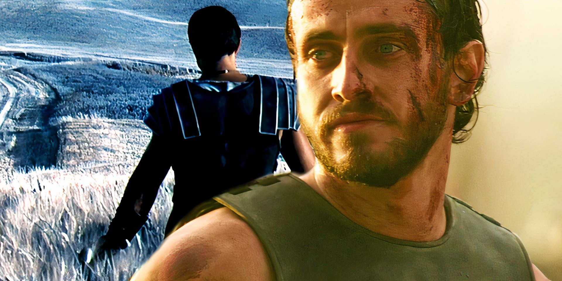 Lucius speaking to Romans in Gladiator 2 while Maximus walks the field