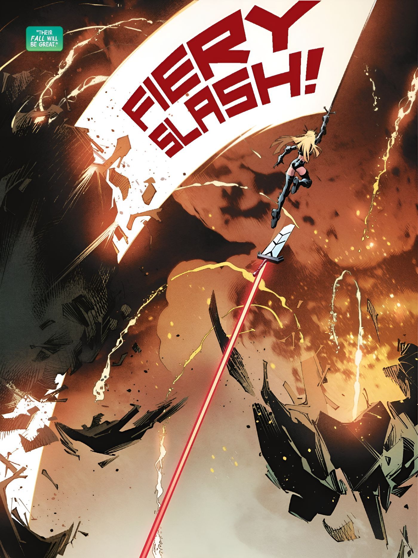 Magik Unleashes a Fiery Slash While Riding Her Soulsword.
