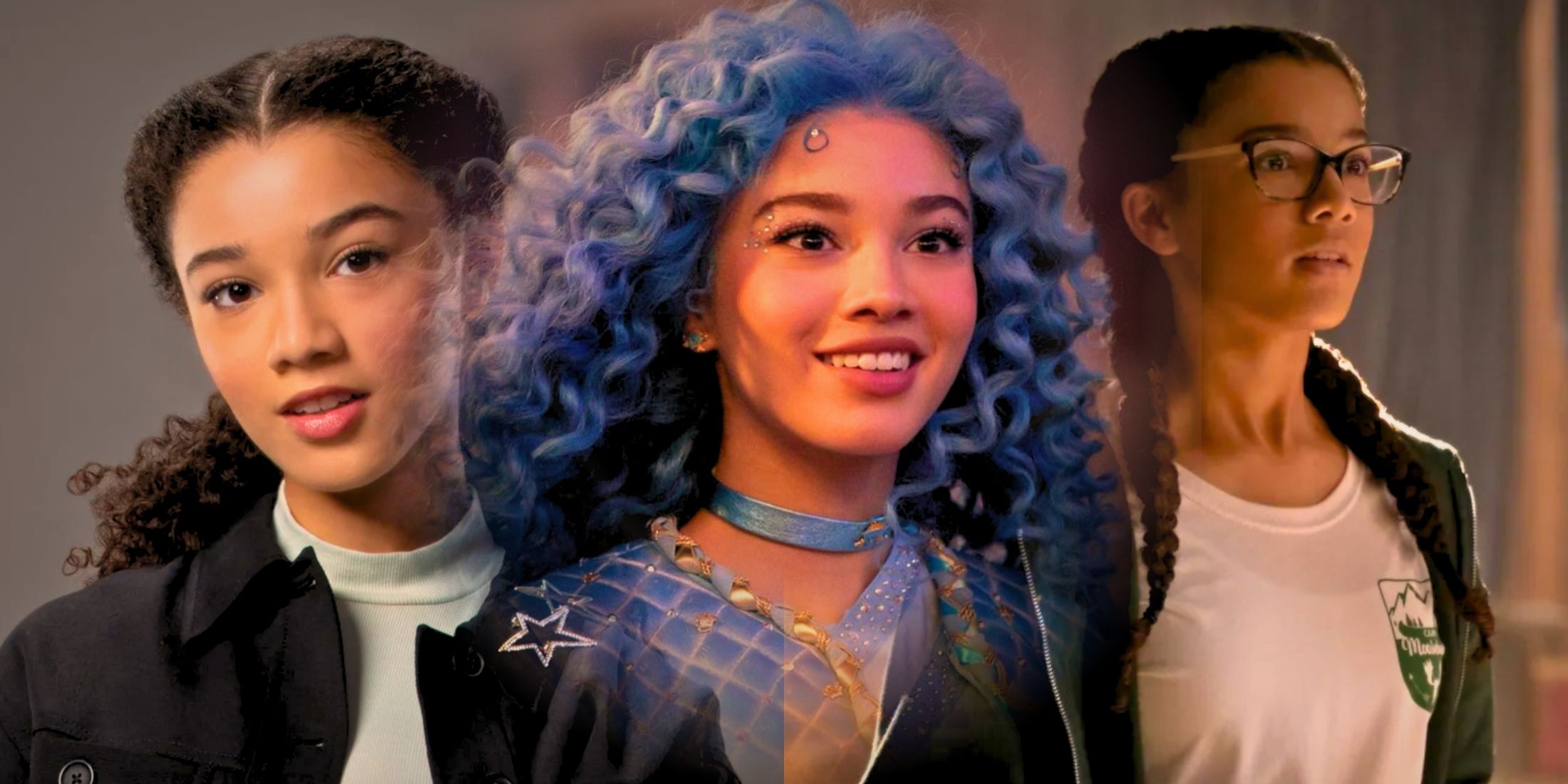 A blended image features Malia Baker in roles in Are You Afraid of the Dark, The Descendants: Rise of Red, and The Baby-sitters Club