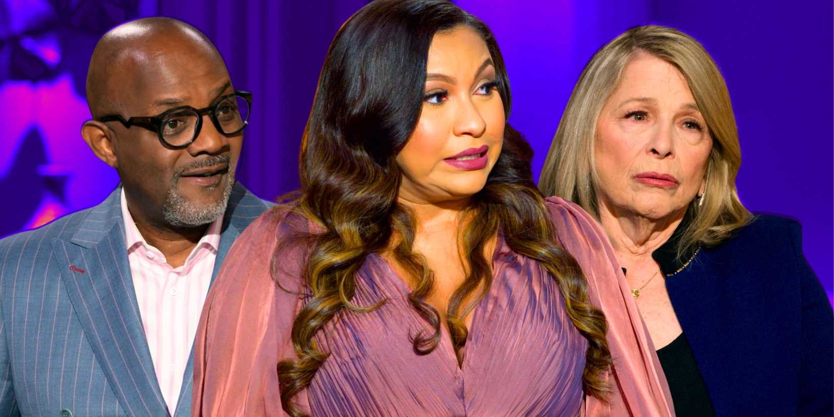 Married at First Sight experts Pastor Cal, Dr. Pia, & Dr. Pepper in side by side images with different expressions