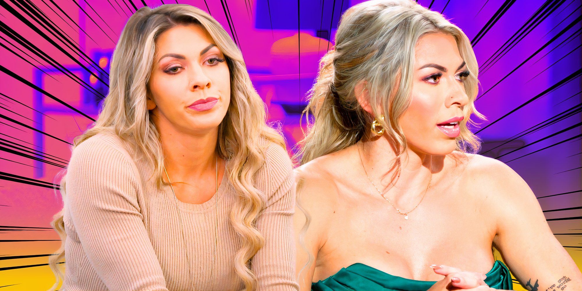 married at first sight season 18 star madison myers in tense montage with purple and pink background