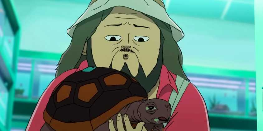 Marshall holding a sick tortoise in Common Side Effects season 1