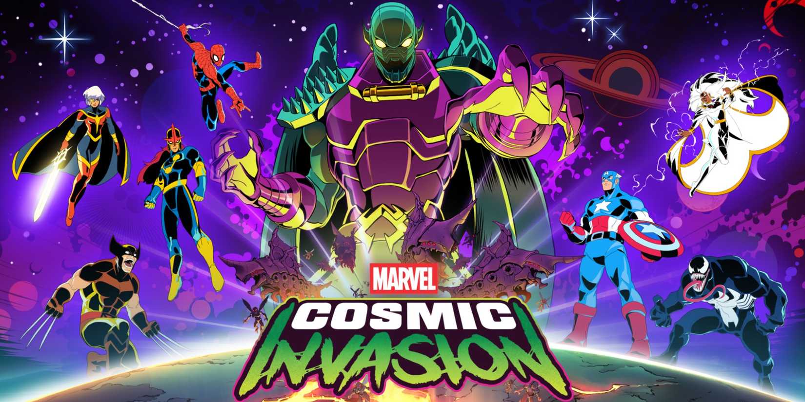 Marvel Cosmic Invasion logo and cover art, showing Annihilus and Marvel heroes.