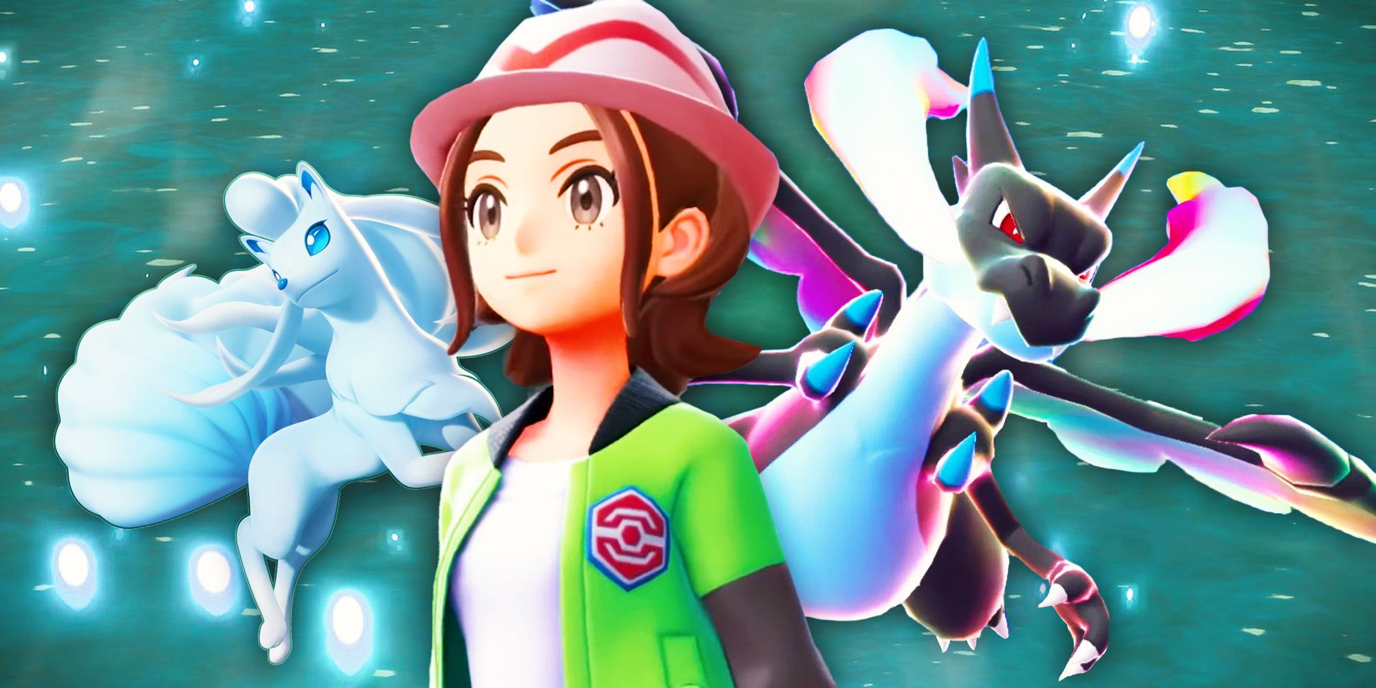 Mega Evolved Charizard X with a trainer from Z-A, and an Alolan Ninetails.