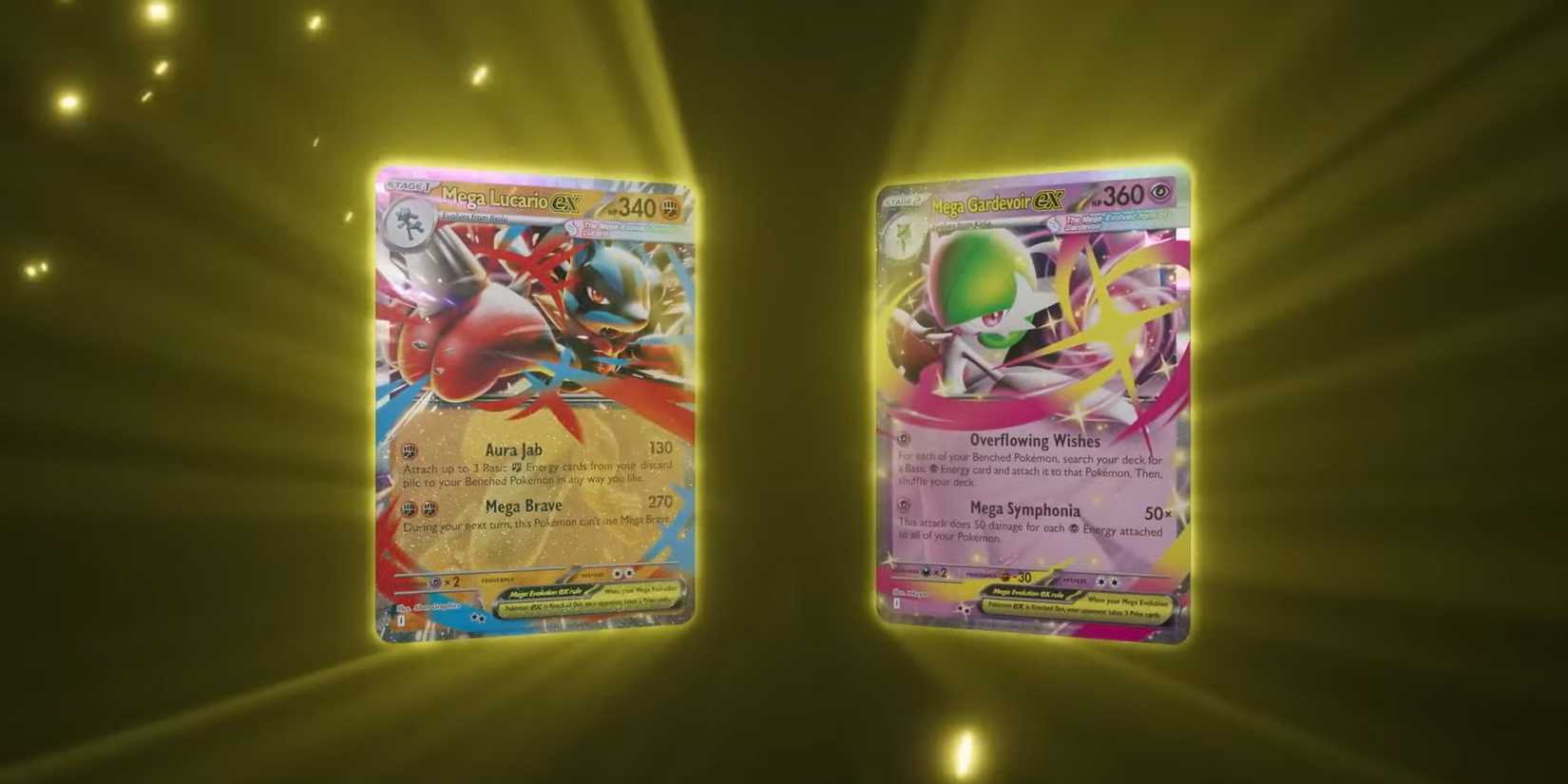 Mega Lucario ex and Mega Gardevoir ex as shown in Pokémon Presents