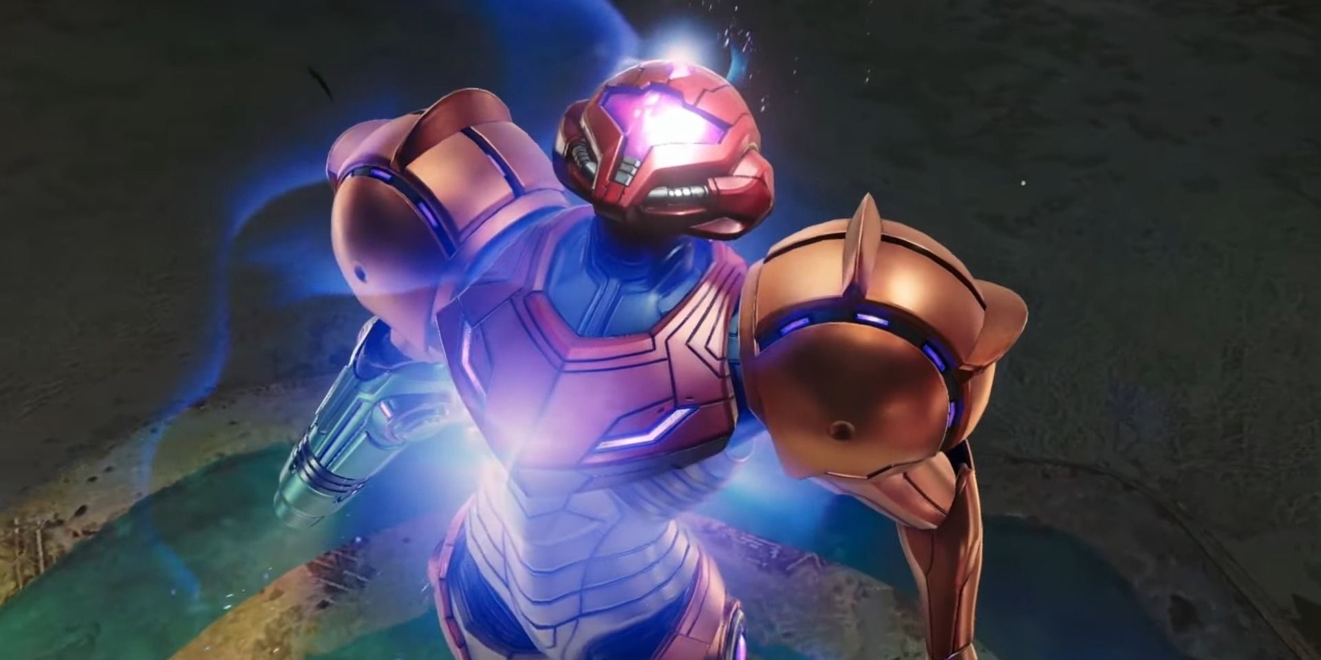 Samus emanates energy in Metroid Prime 4 Beyond.