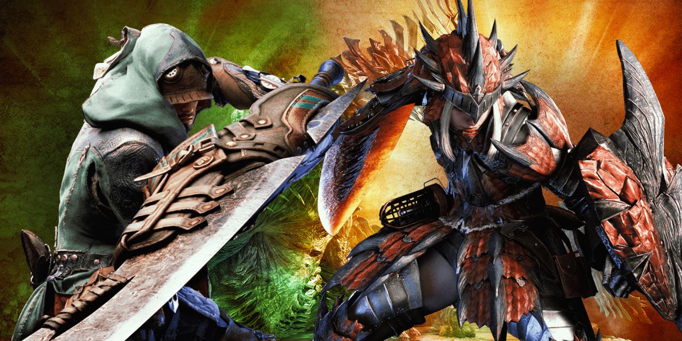 Two hunters wearing different armor sets and using different weapons from Monster Hunter Wilds.