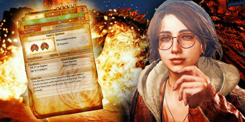 Alma next to a quest board in MH Wilds.