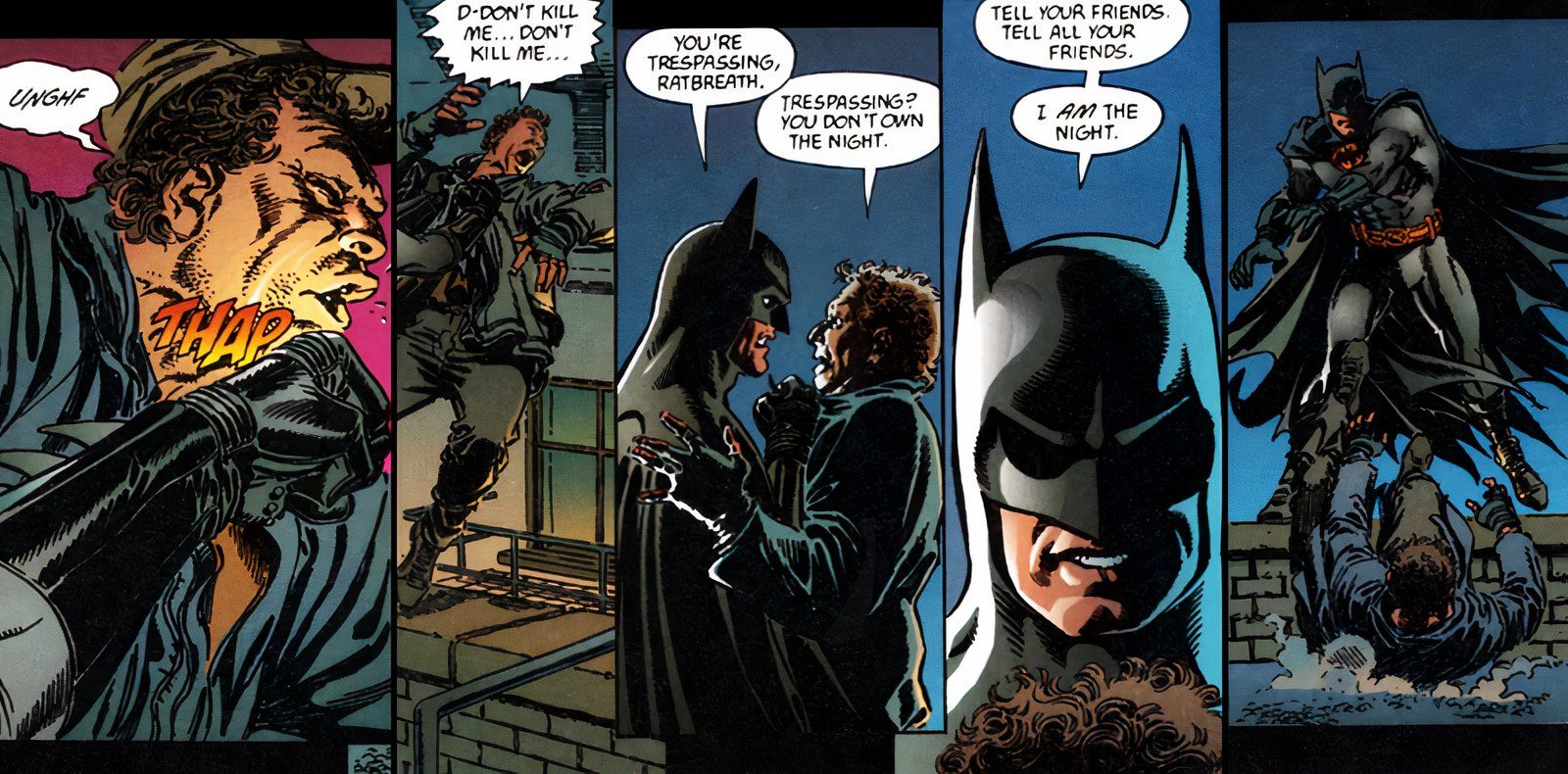 Michael Keaton&rsquo;s Batman terrorizing a criminal, telling him &ldquo;I am the night&rdquo; as opposed to &ldquo;I&rsquo;m Batman&rdquo;