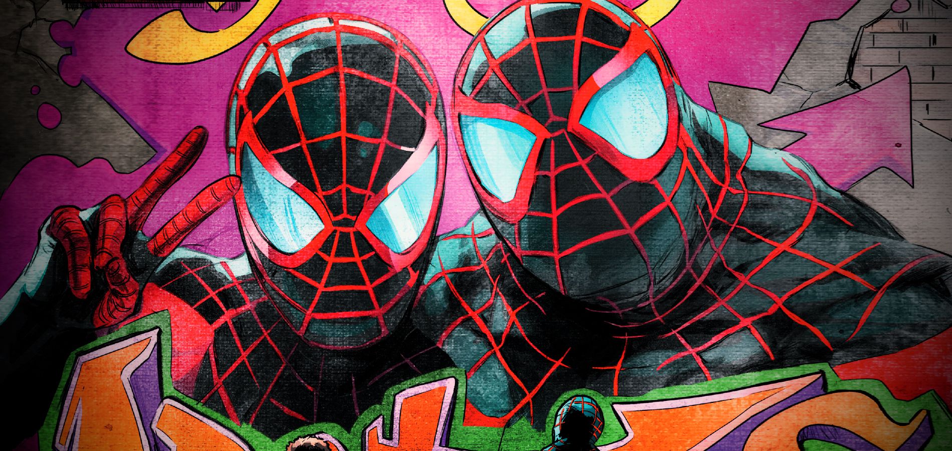 Miles Morales and His Brother Shift in Spider-Man Comic Graffiti Art