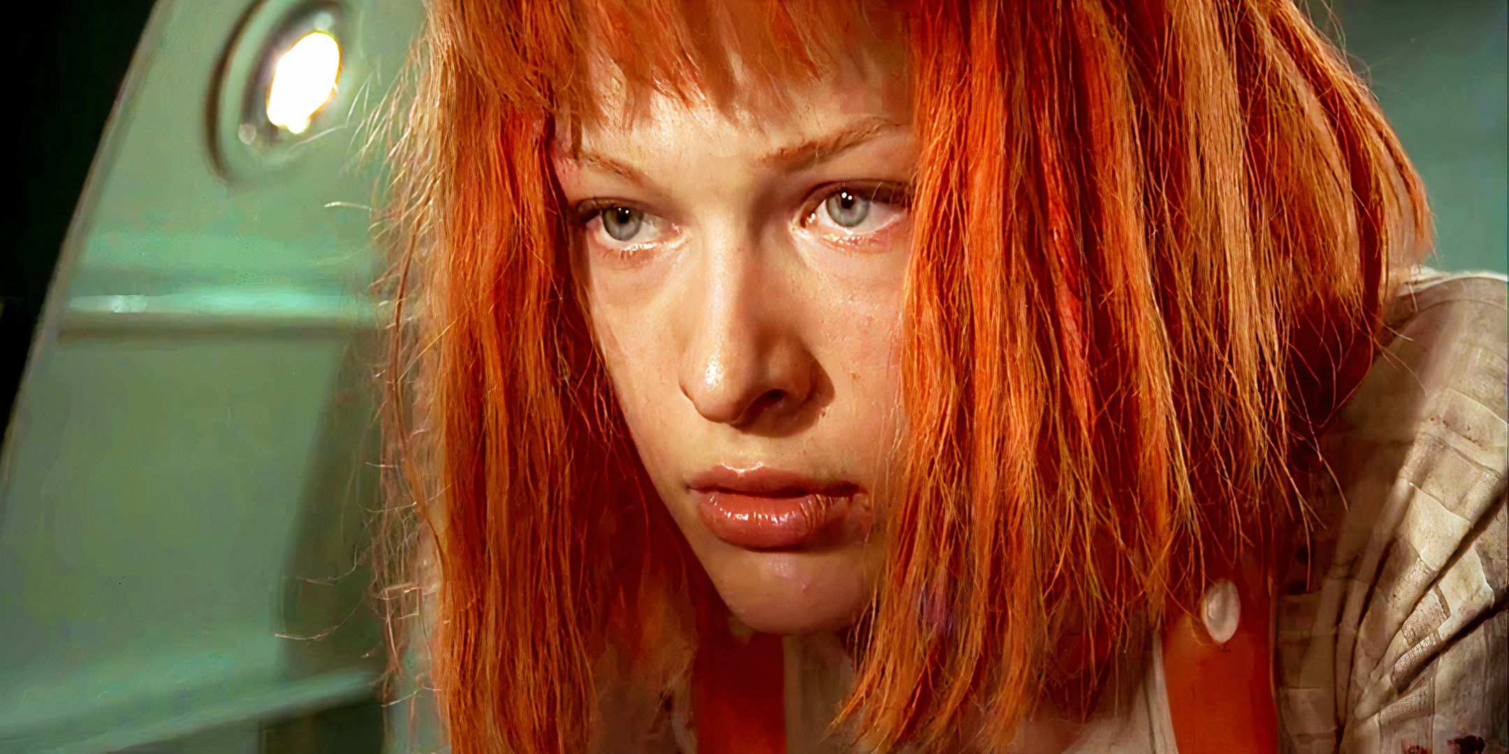 Milla Jovovich looking despondent as Leeloo in The Fifth Element