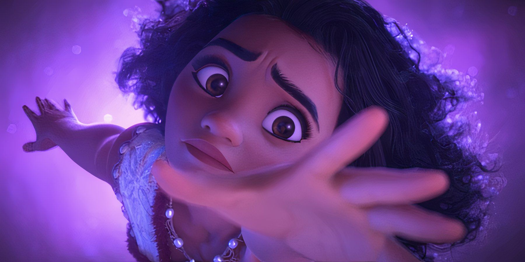 Moana looking worried underwater in Moana 2