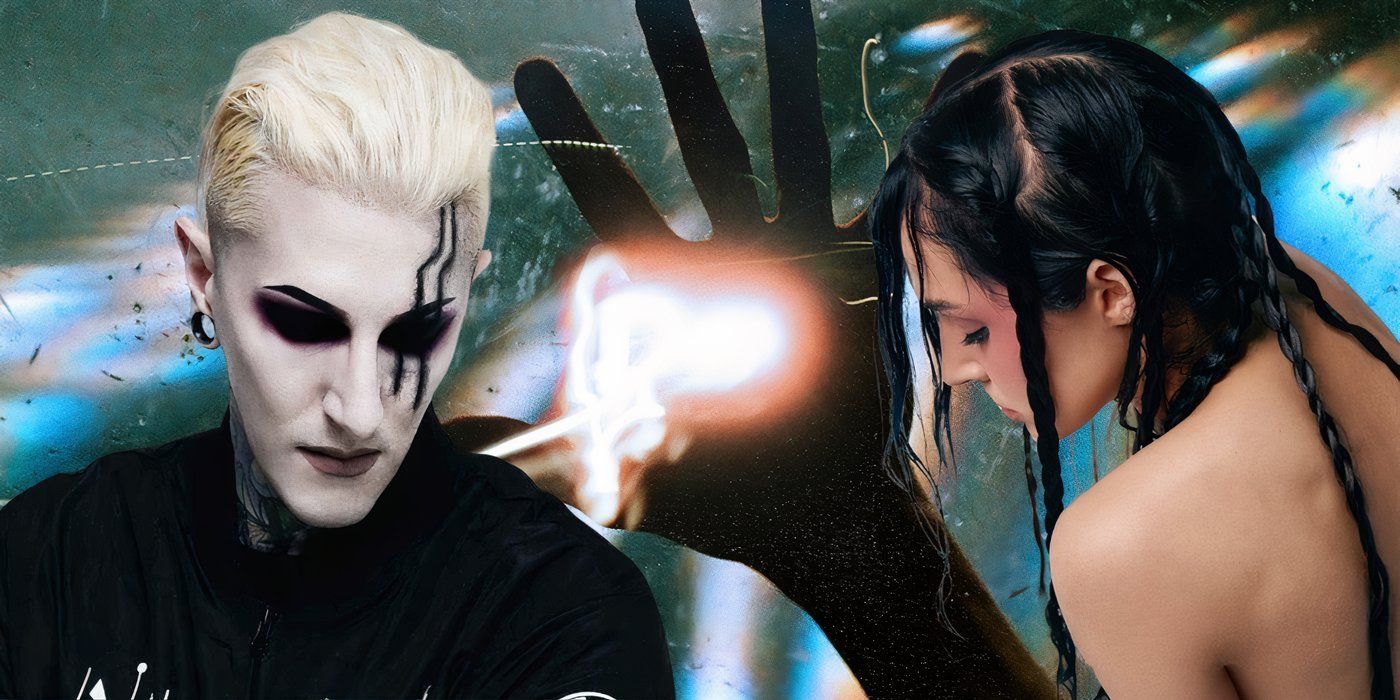 From left to right, Motionless In White's Chris Motionless, Architects' album cover for 