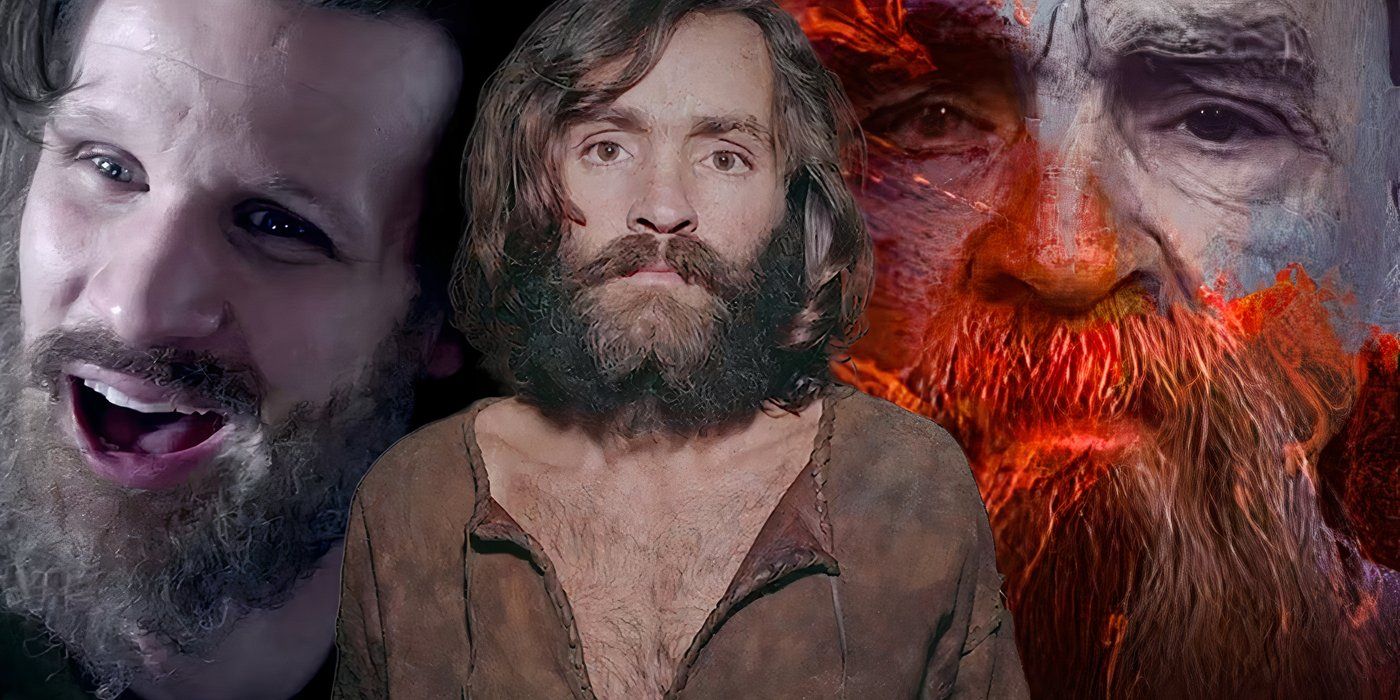 Collage of three photos of Charles Manson