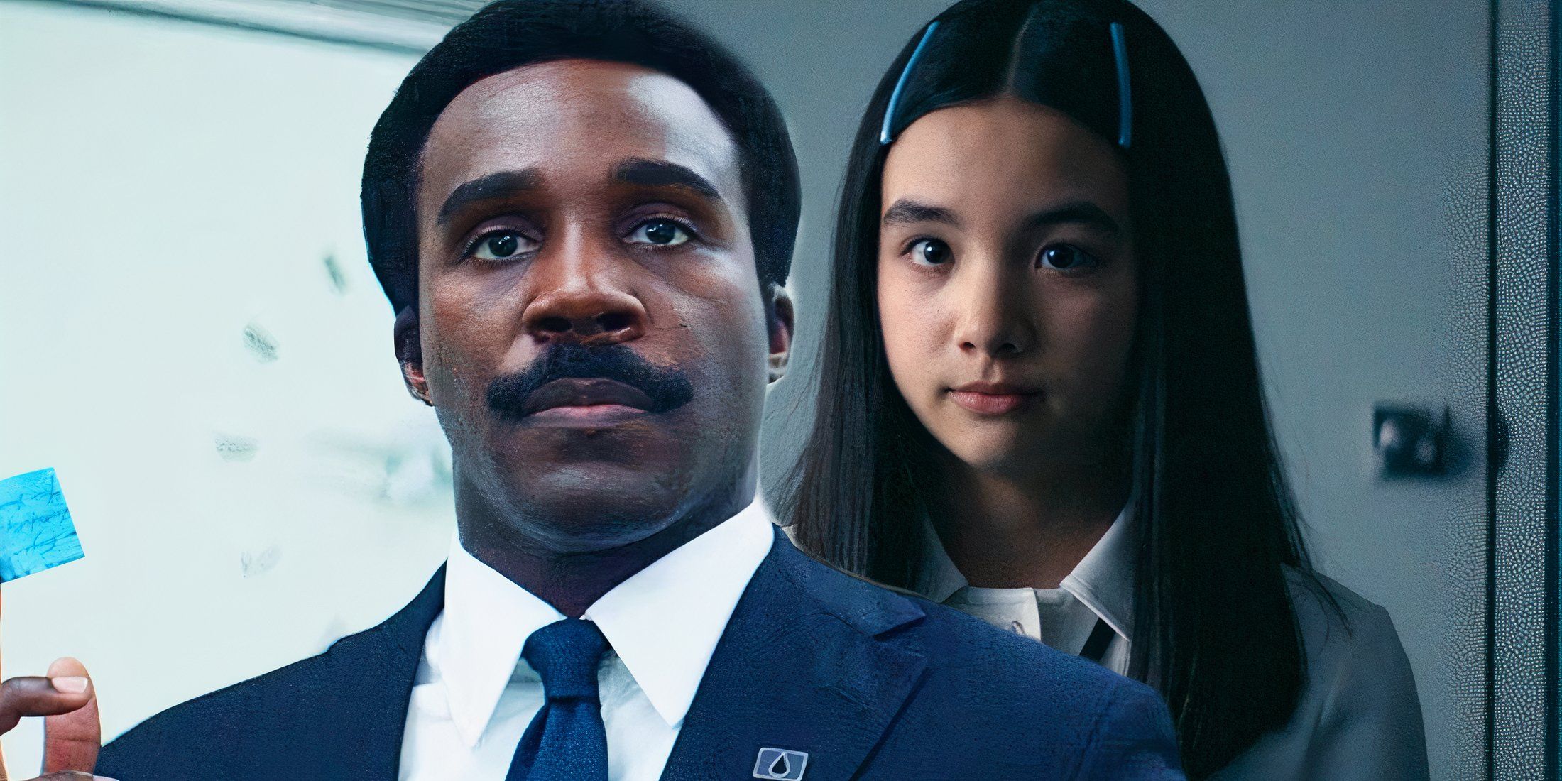 Mr. Milchick looking serious next to Ms. Huang looking ahead in Severance season 2