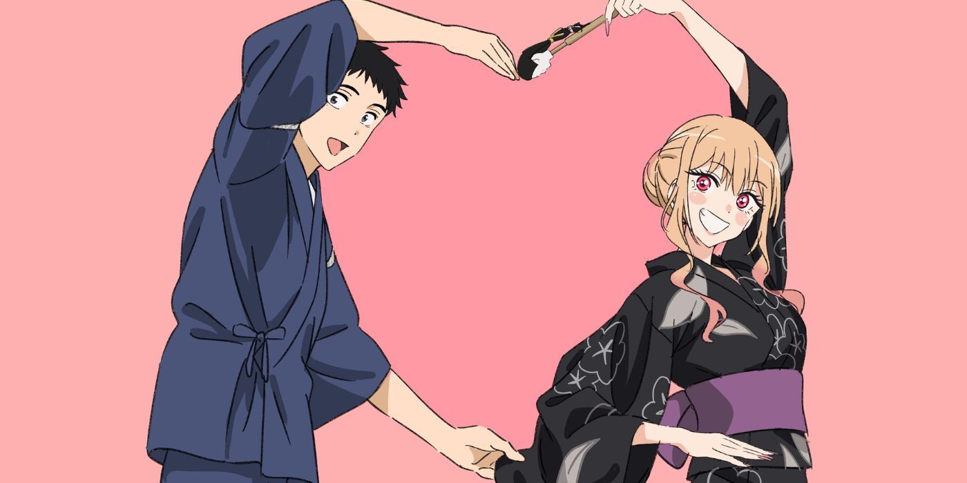 My Dress-Up Darling - Marin and Gojo forming a heart with their arms and a hina doll-1