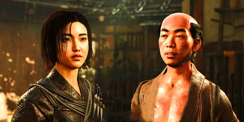 Naoe and the gunsmith having a faceoff in Assassin's Creed Shadows.